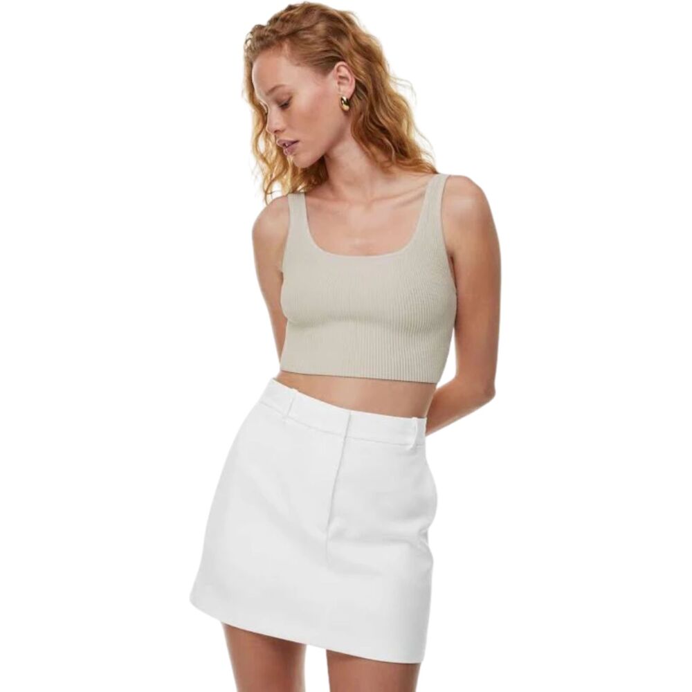 Aritzia Babaton Sculpt Knit Squareneck Cropped Tank Matte Pearl Small